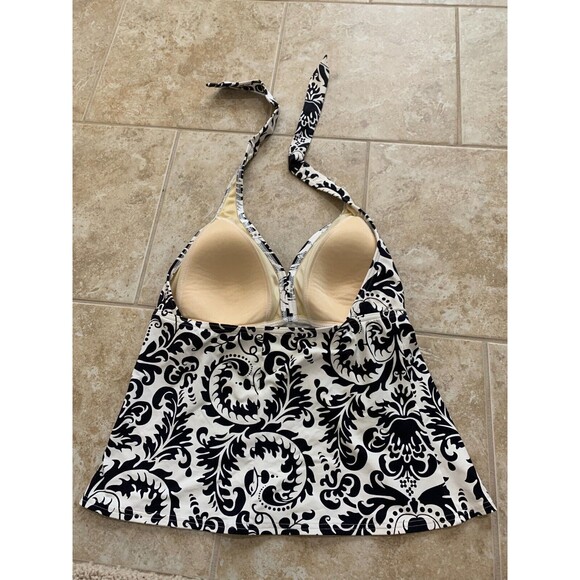 LANDS END WOMENS TAKINI SWIMSUIT TOP SIZE 10 BLACK FLORAL HALTER STYLE - Picture 2 of 2